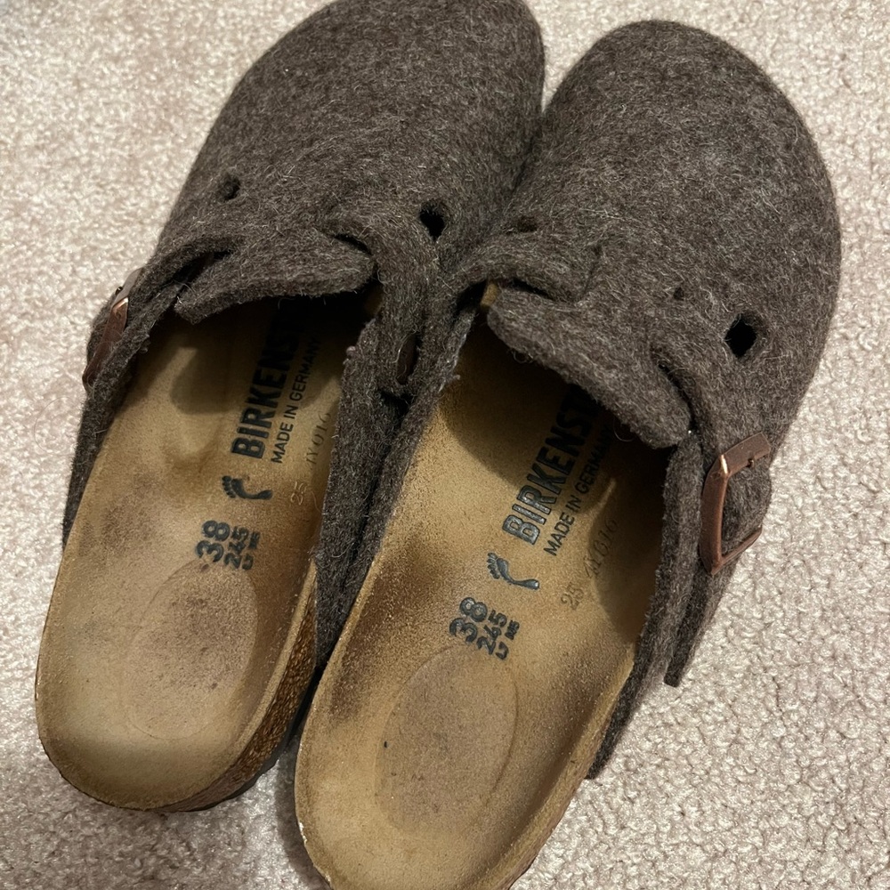Birkenstock Dark Brown Wool Slip-Ons